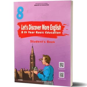 Couverture du cahier d’exercices Discover English 8ème année – Workbook pour élèves de 8ème année – activités pratiques pour renforcer la lecture, l’écriture, la grammaire et le vocabulaire de manière ludique.